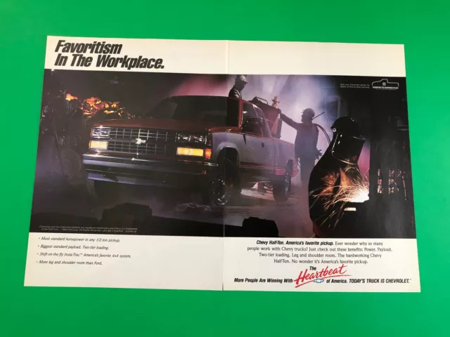 1990 Chevy Pick Up Truck Vintage Original Print Ad Advertisement 2 Page