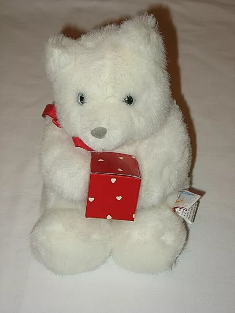 1989 White Stuffed Plush 8" Bear by Heart Line for Hallmark