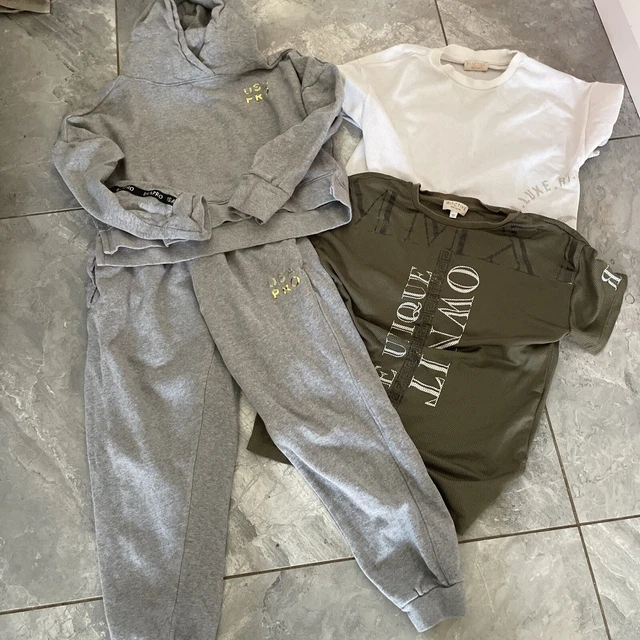 girls bundle usa pro grey crop tracksuit 13 years + river island tops 9-10 years