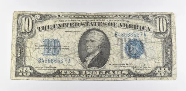 SILVER 1934-D $10 Silver Certificate Blue Seal United States Note $10 *499