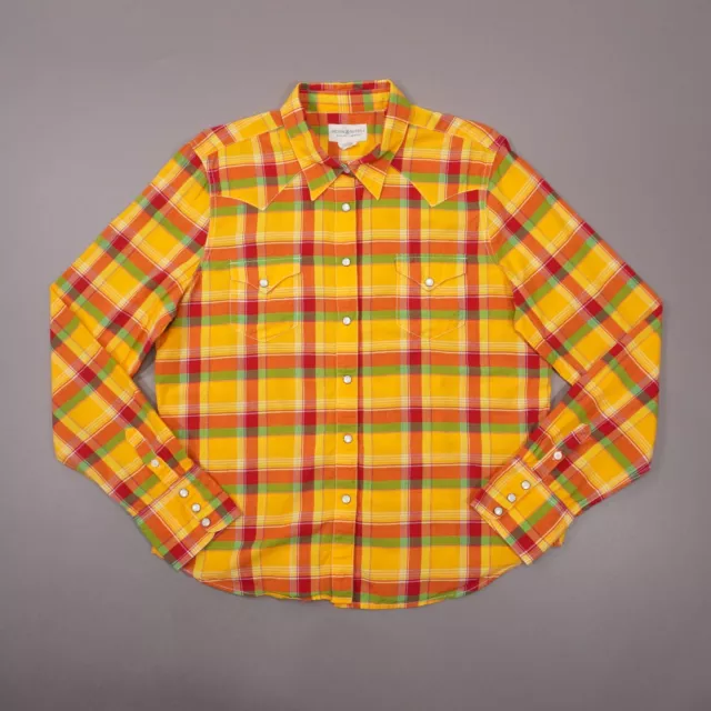 Denim & Supply Ralph Lauren Pearl Snap Long Sleeve Shirt Womens XL Yellow Plaid