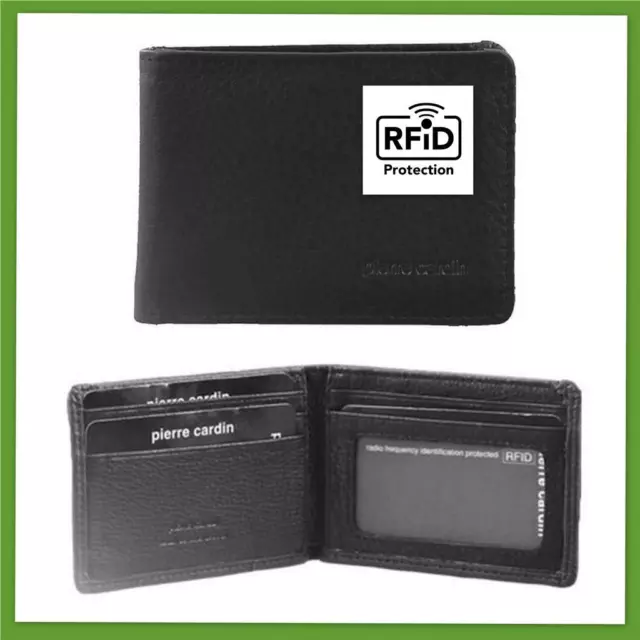 Pierre Cardin Mens RFID Slim Wallet Genuine Italian Leather w Gift Box - Black