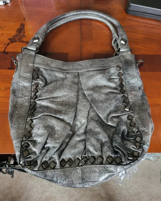 Treesje Pleted Jewel Trim Metallic Leather Handbag Purse