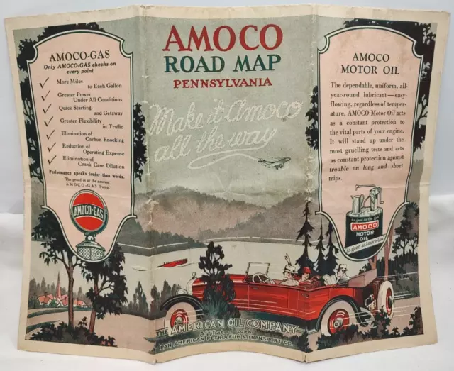 1930's American Oil Co. Amoco Pennsylvania Road Map