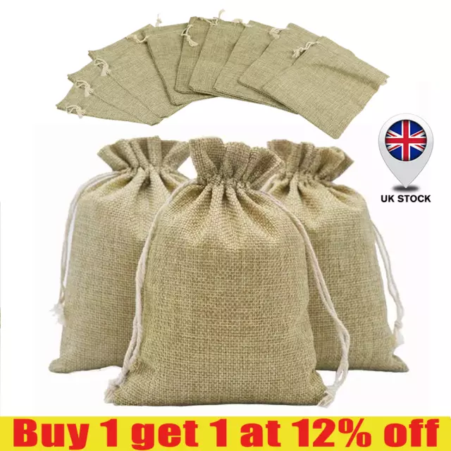 1-100Pcs Small Drawstring Pouch Bags Burlap Jute Hessian Wedding Favor Gift Cand