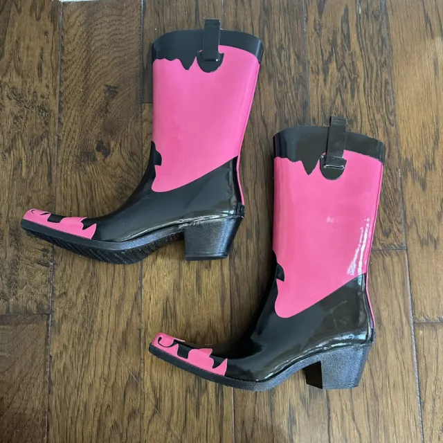 Corkys Bronco Womens Cowboy Western Style Pink Black Rain Boots 8