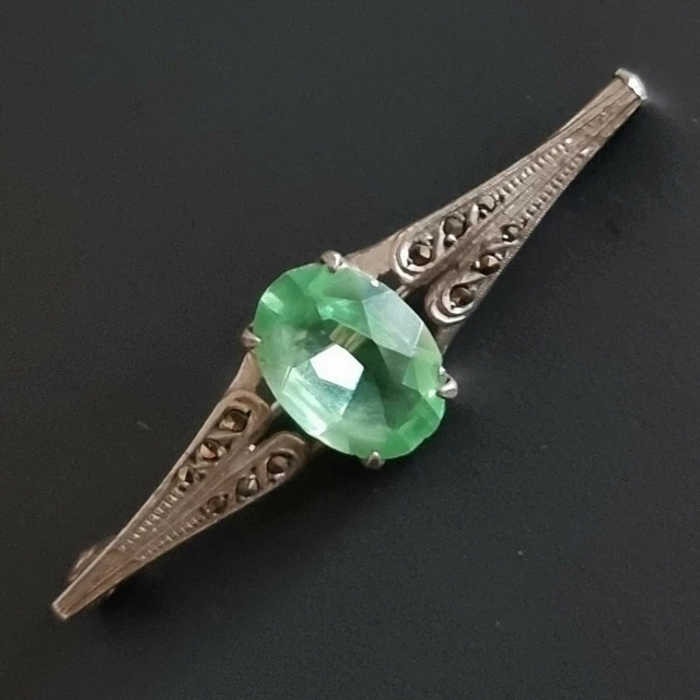 Broche ART DECO en argent massif + marcassite Bijou ancien silver brooch