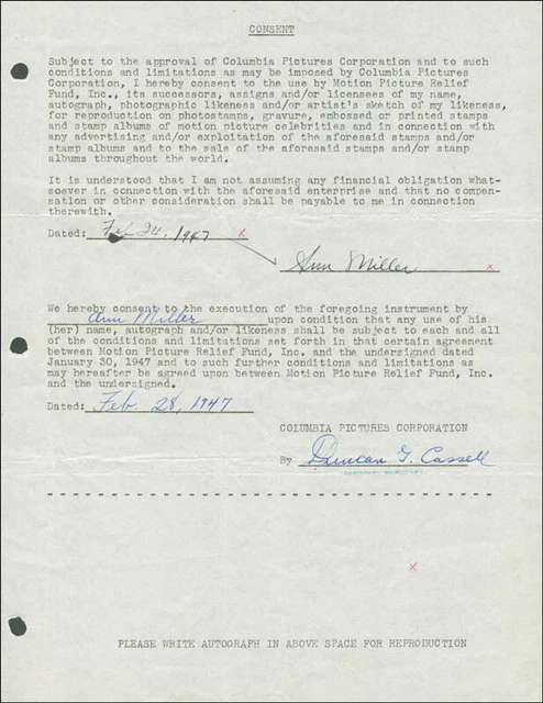 Ann Miller - Document Double Signed 02/24/1947