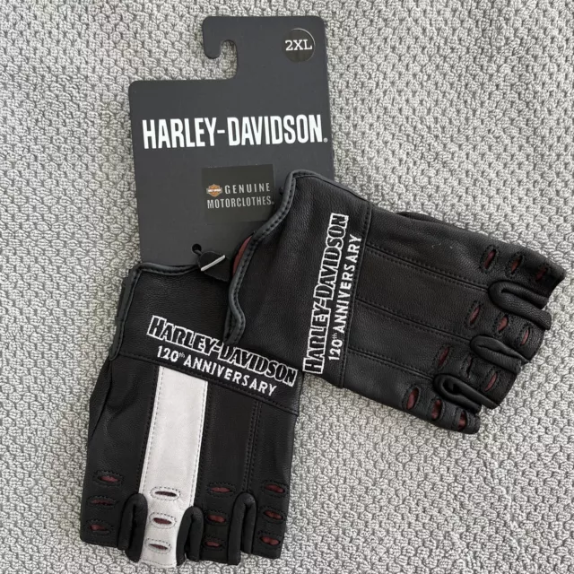HARLEY DAVIDSON 120TH Anniversary Fingerless Leather Gloves Mens Size ...