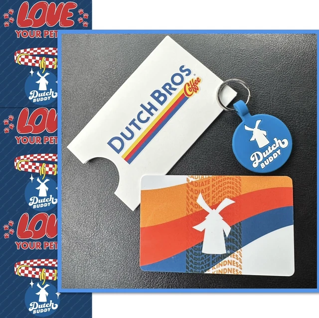 NEW DUTCH BROS Pet Tag February 2025 Dutch Buddy Keychain 5 GIFT CARD