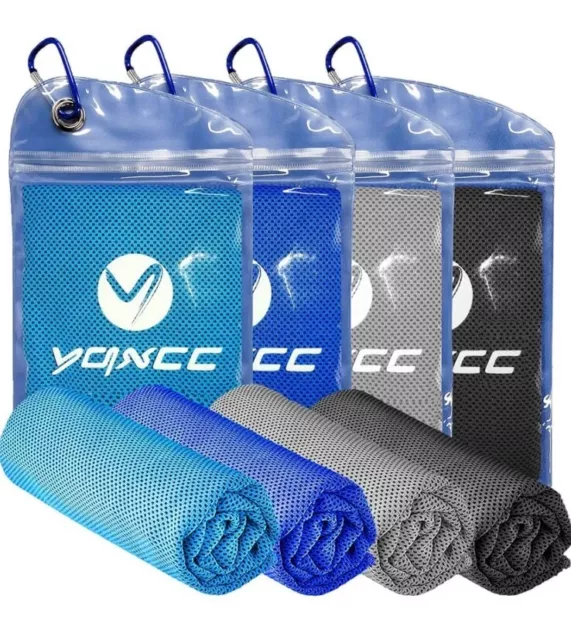 YQXCC 4 Pack Cooling Towels (100X30cm) Cool Cold Towel, Soft Breathable £16rrp!!