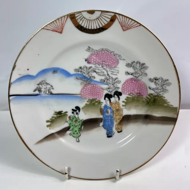 Japanese Eggshell Porcelain 19cm Plate Handpainted Geishas Design Great Japan