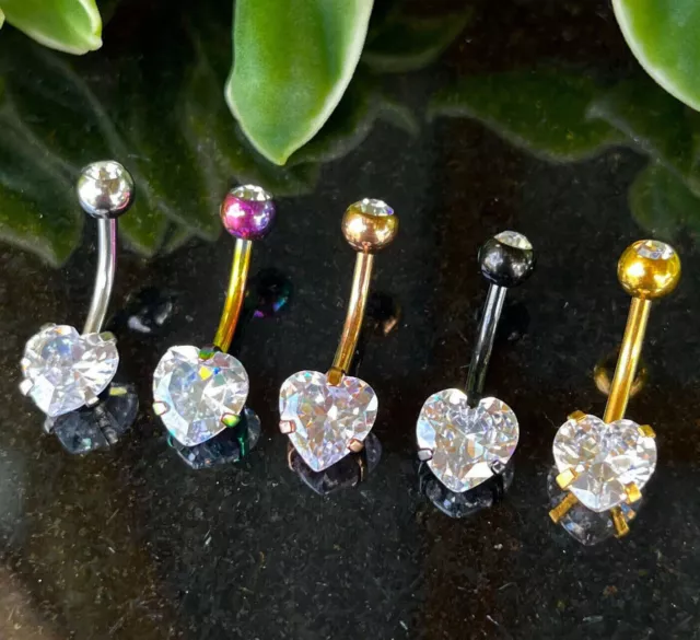 1pc Prong Set 8mm CZ Gem Heart Belly Ring Pierced Navel Naval