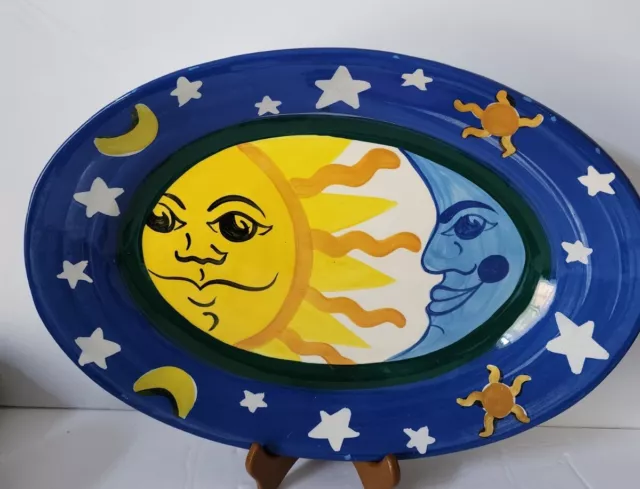 Vicki Carroll  Stars Sun & Moon Celestial Pottery 19” Oval Platter Serving Dish