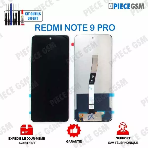 ECRAN LCD + VITRE TACTILE POUR XIAOMI REDMI NOTE 9 PRO 9S NOIR + outils + colle