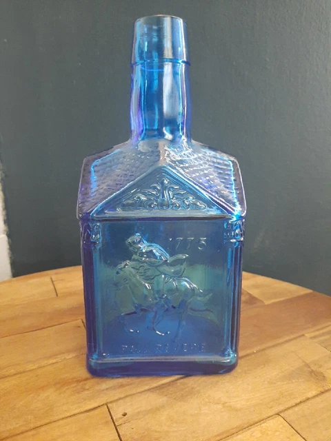 Wheaton Paul Revere 1775 Commemorative Cobalt Blue Eagle Embossed Syrup Bottle
