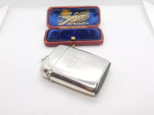 Victorian Sterling Silver Large Vesta Case 1897 London Antique Engraved Initial