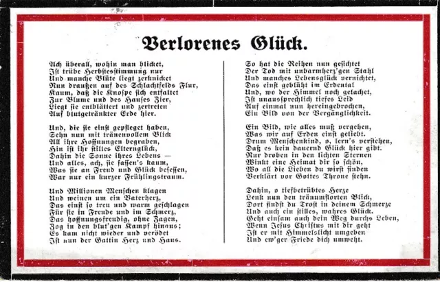 Ancienes Ak Motivkarte Poème " Verlorenes Bonheur " Courrier Militaire 1915 40