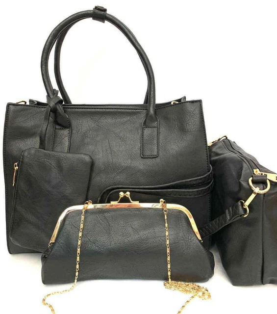 Borsa Donna Grande con catena pochette da spalla 4 in 1 comodo eco pelle nero