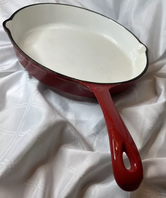 Cast Iron Enamel Heavy Duty 10” Red & White Frying Pan Skillet 3