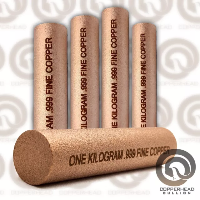 5 x 1 Kilo Copper Rods (11.5 Pounds lbs) .999 Fine Bullion Round Bar 10 Pound lb