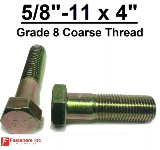 5/8-11 x 4" Hex Bolt Yellow Zinc Plated Grade 8 Cap Screw Coarse Thread