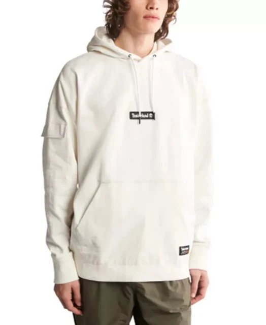 Timberland Men's Progressive Utility Mixed Media Hoodie in Vintage White-Large