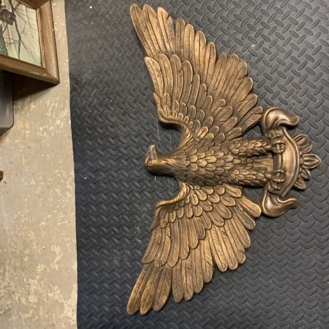 Vintage American Bald Eagle Wall Hanging Plaster Mold Gold Painted 14” By 27”