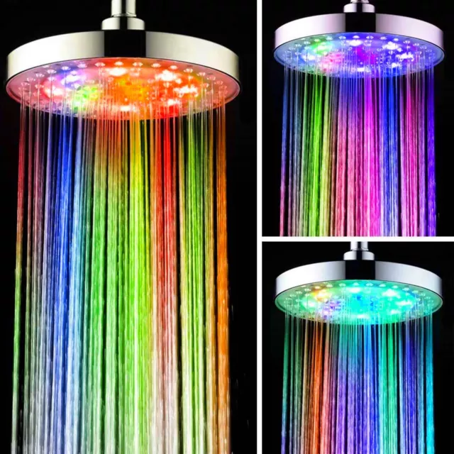 LED Duschkopf 20cm Brause Rund Regen Wasserfall Dusche 7 Farben Rainshower