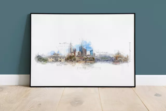 Melbourne Australia Print, Skyline Print Poster Wall Art A4 A3 13X19