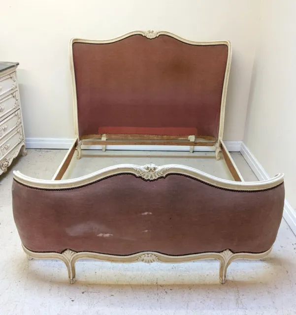 Wonderful Vintage French Upholstered Custom Double Full-Corbeille Louis Xv Bed 3