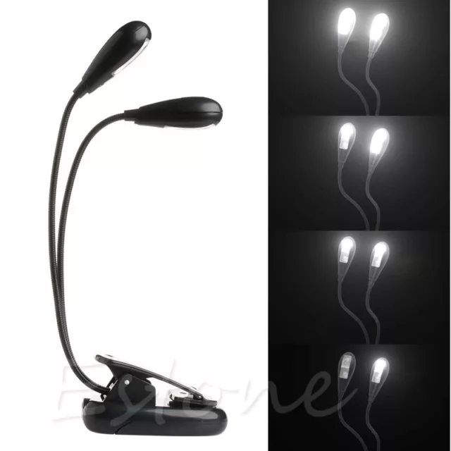 2 Dual Flexible Arms 4 LED Clip-on Light Lamp for Piano Music Stand Book