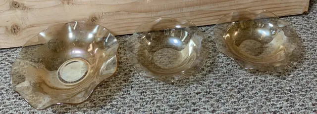 Lot of 3 VINTAGE Marigold Carnival Glass Fluted Bowls
