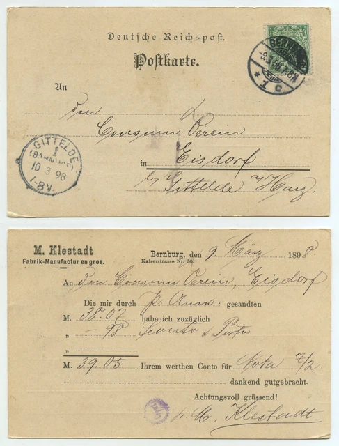 75454 - Postkarte - Bernburg 9.3.1898 nach Eisdorf b. Gittelde