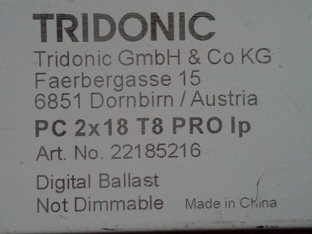 Suisse - Vorschaltgerät PC 2/18 T8 PRO LP 2×18W Tridonic