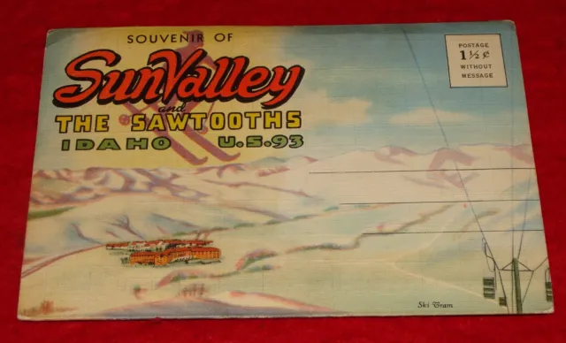 Vintage Souvenir Postal Folder - Sun Valley & the Sawtooth Mts. Idaho / US 93