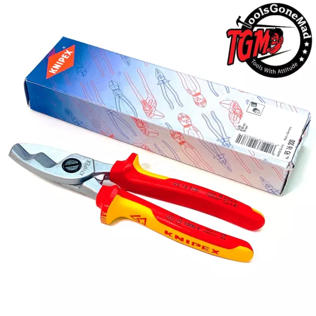 Knipex 200mm Cable Shears Cutters Twin Cutting Edge 1000V VDE Insulated 9516200