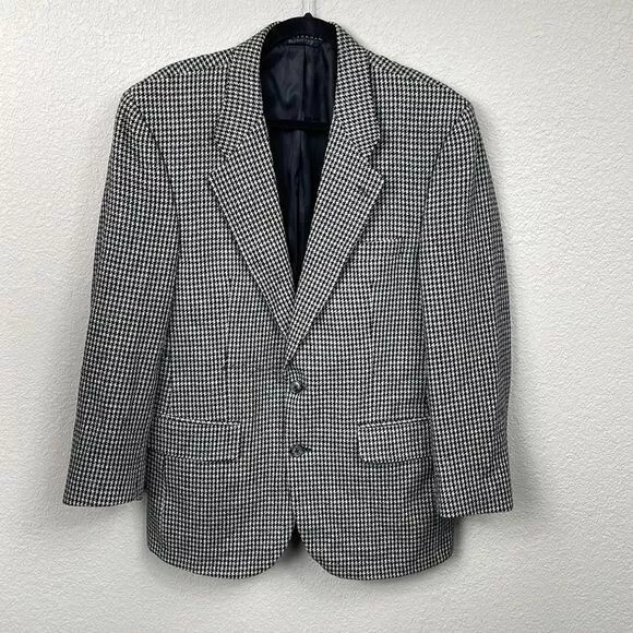 Vintage Burberrys Houndstooth Knit Blazer Jacket Wool Black White Winter