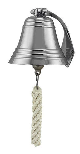 Schiffsglocke, Messing vernickelt, mit Halter & Bändsel, Ø: 12,5cm