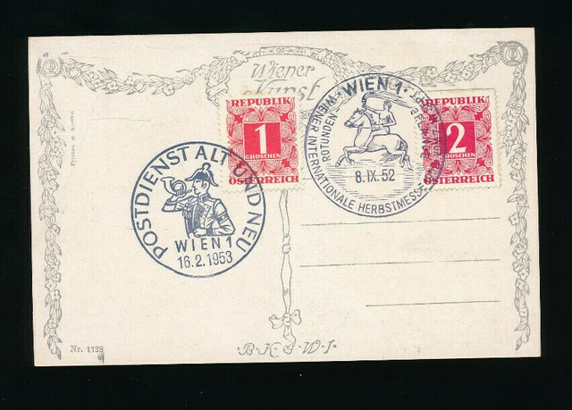 2 Sonder-Stempel 1952 Wiener Messe und 1953 Postdienst alt und neu  (H32)