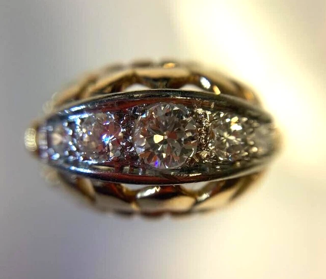 Bague Tank En Or Jaune 18K Et Platine Avec Diamants - Taille 47 - Réf MP2542 - Occasion