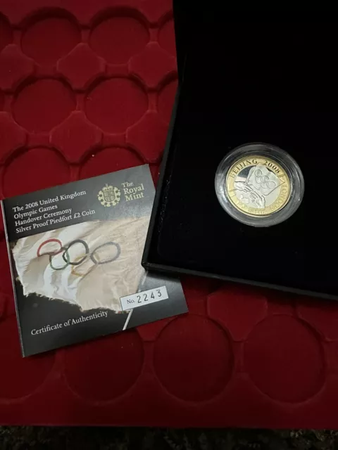 Boxed 2008 Royal Mint Piedfort Silver Proof Olympic Games Handover Ceremony £2