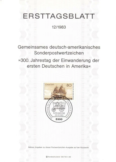 Bund ETB Nr. 12/1983 - 300. Jahrestag der Einwanderung  ...