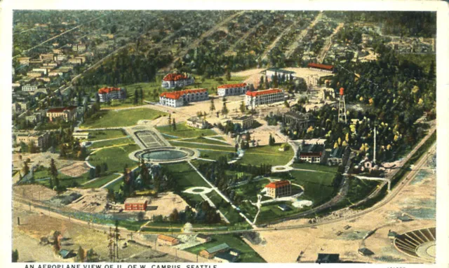 Aerial View University of Washington Campus Seattle 1920s Postcard