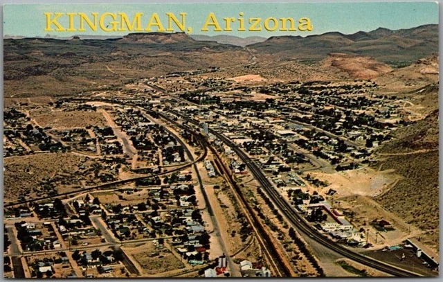 KINGMAN, Arizona Greetings Postcard Aerial / Panorama City View c1960s Unused
