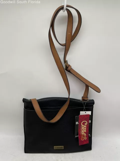 Carlos Santana Womens Black Pebble Leather Adjustable Strap Crossbody Bag