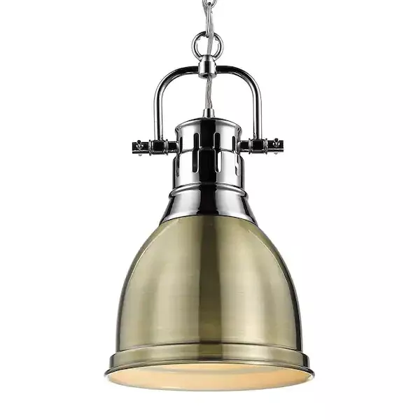 Golden Lighting Duncan 1-Light Chrome Standard Mini Pendant with Metal Shade