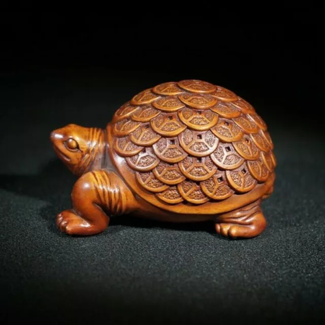 M Collect Chinese old Vintage Boxwood Little Turtle Statue Home Decor Nice Art