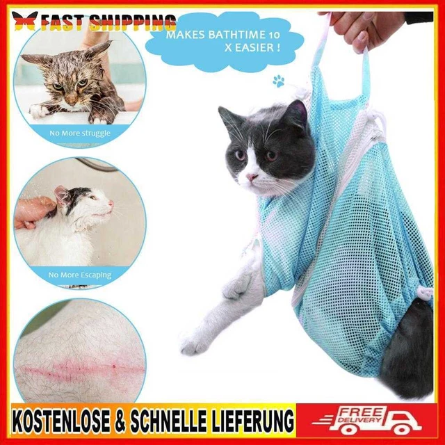 Bolsa de lavado de malla genérica para gatos aseo de mascotas baño mordedura retención sin rascarse (azul