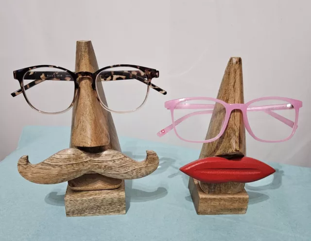 Rosewood Handcrafted Nose Shaped  Eyeglass Holders With Lips And Moustache